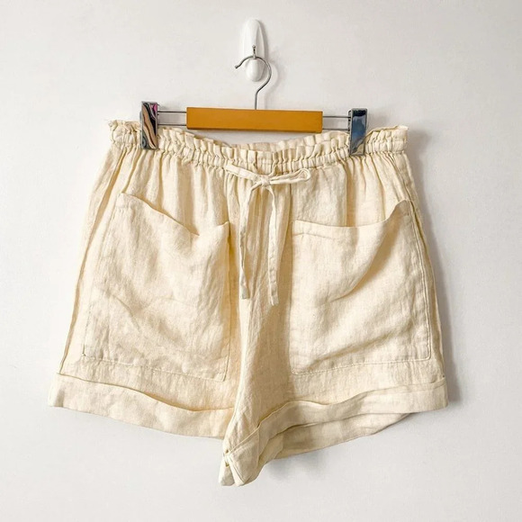 Zara 100% Linen Shorts w/ Pockets  Oversized Cream Pastel Yellow Medium NWT - Picture 8 of 9